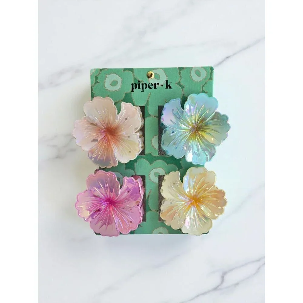 New Set of 4 Opal Hibiscus Hawaiian Hawaii Flower Large Hair Claw Clips Gift